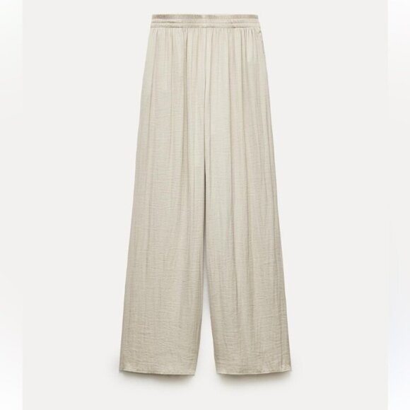 Zara Wide Leg Pants Flowy Palazzo Tan Pants Size Medium Large - Picture 2 of 13